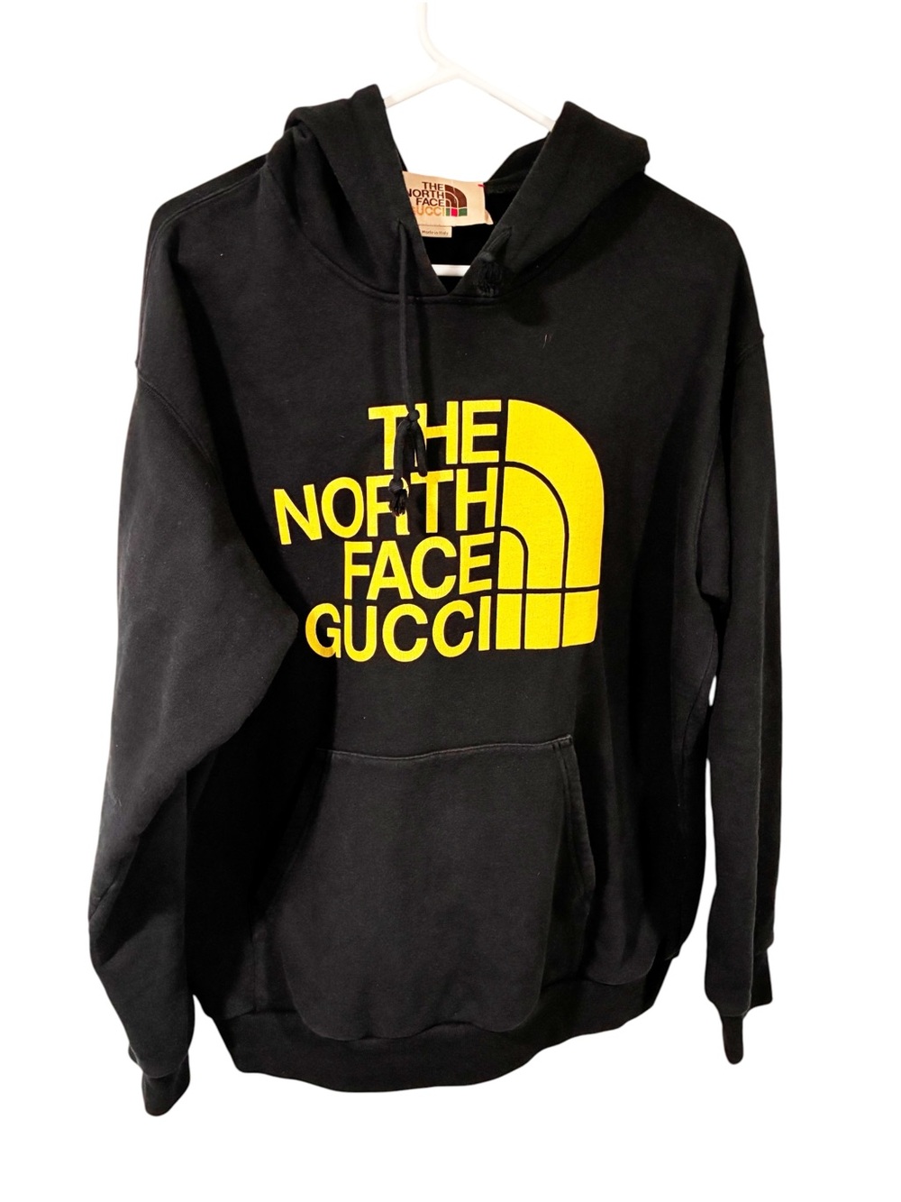 Gucci X North Face Hoodie Black Pullover Hooded Hoodie Sweatshirt Yellow Medium